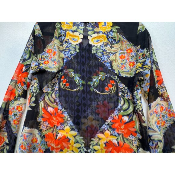 Cabi Womens Amour Sheer Tunic Blouse Size S Black Floral Button-Up Boho Casual - Picture 15 of 16